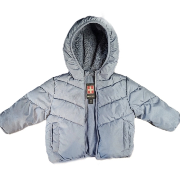 Swiss Tech Puffer Winter Coat Toddler Boys Blue 12 months 18 months Hood Pockets - Picture 1 of 2